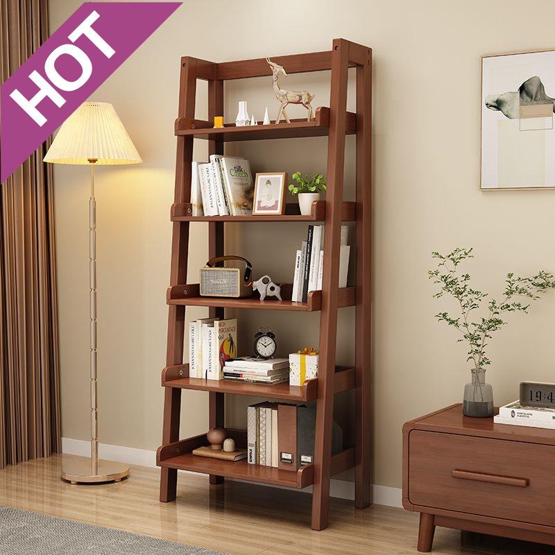 zsr北欧胡桃实木书架落地简约梯形客厅收纳置物架阳台花架储物小