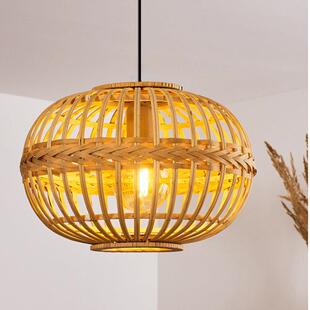 中式餐饮店吊灯日式民宿茶室饭店餐馆餐桌灯圆形手工竹艺竹编灯具