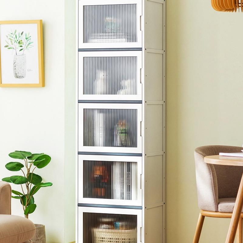 书柜现代简约带门防尘格子柜组合立柜窄柜书架储物柜置物落地实木
