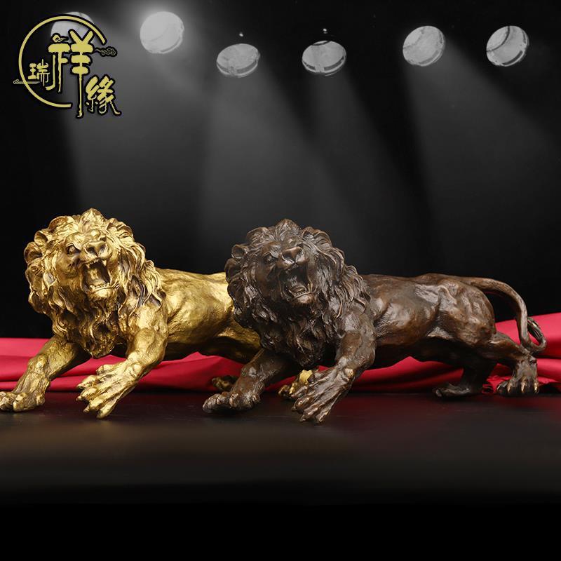纯铜狮子摆件铜狮子中号家居办公室摆件公司大门摆设