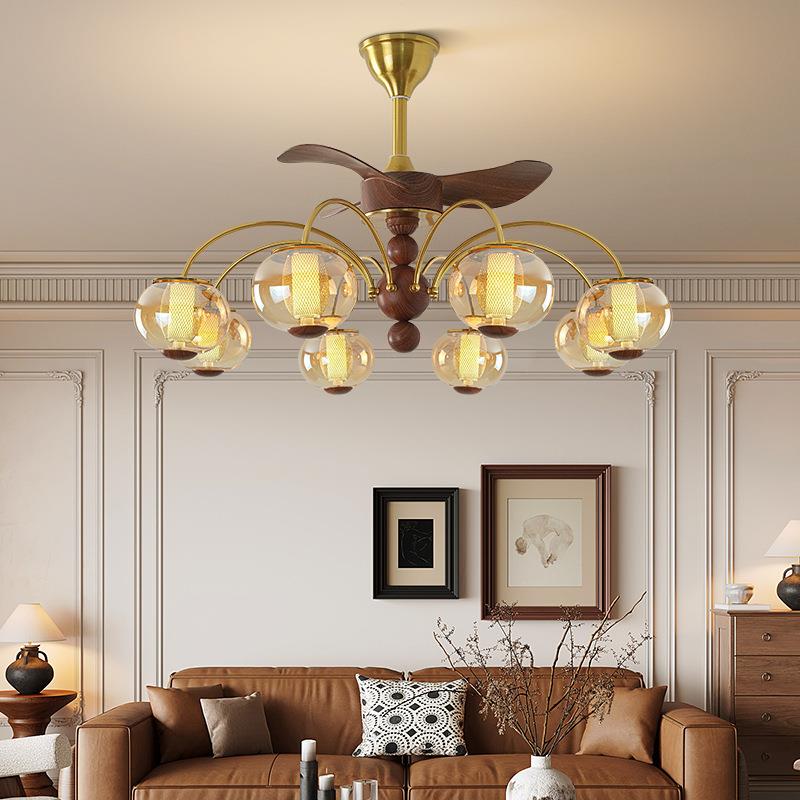 中古风客厅风扇灯设计师玻璃灯罩创意复古风美式法式餐厅卧室吊灯