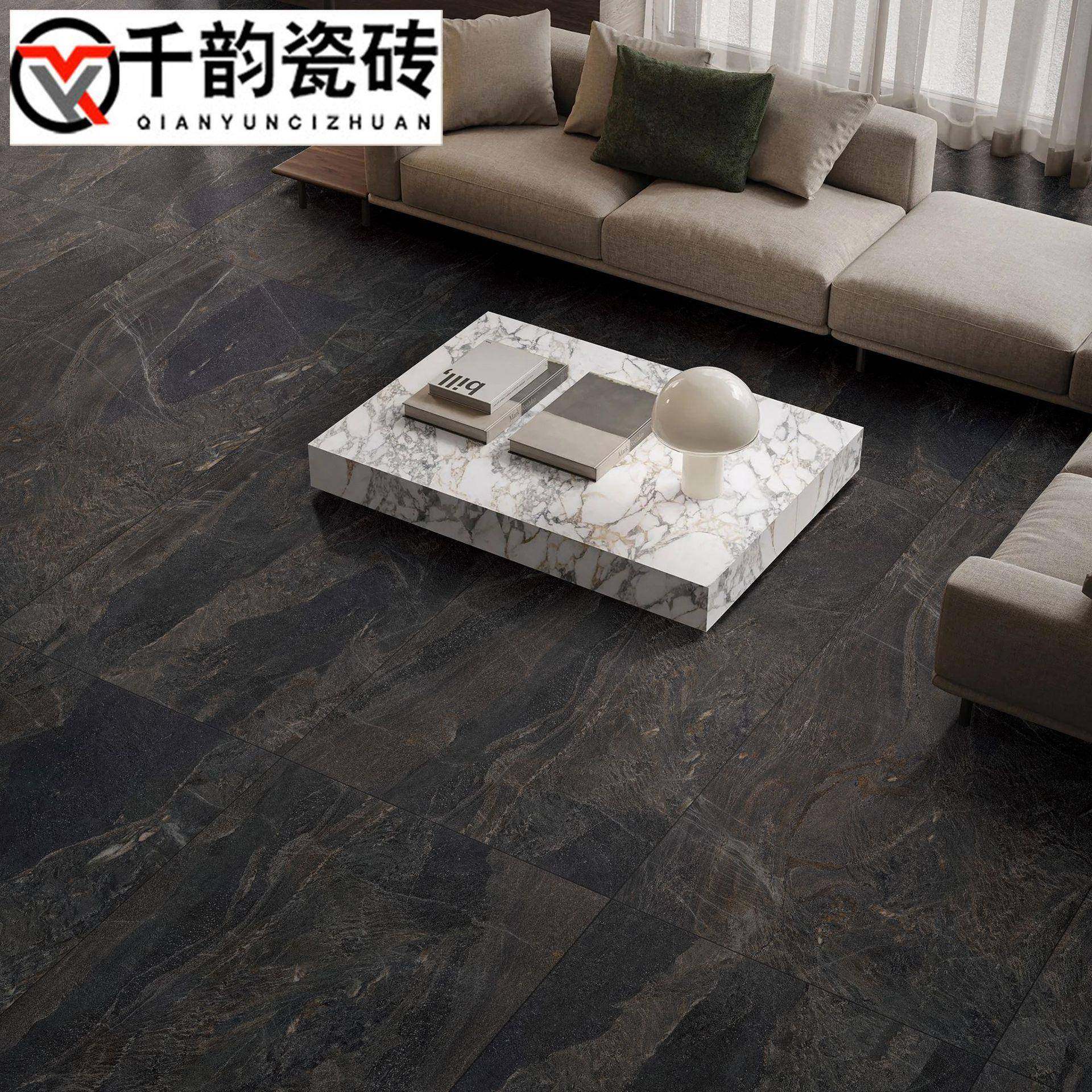 哑光黑色大理石瓷砖600x1200卫生间浴室防滑地砖墙砖仿古砖工程