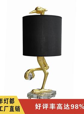 中山家用美式复古小鸟树脂台灯跨境创意酒店别墅客厅卧室床头灯