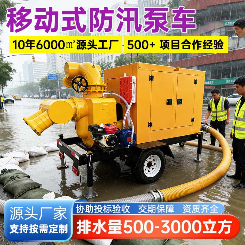移动防汛泵车城市应急排涝抢险 大流量柴油龙吸水抽排水抢险泵车