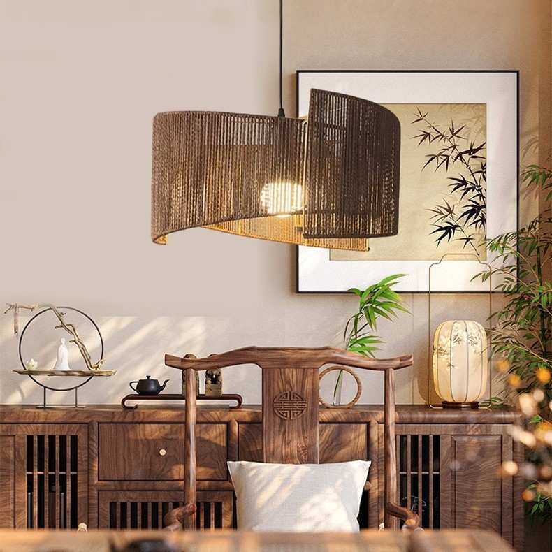 侘寂风民宿饭店酒店禅意餐厅客厅卧室茶室麻绳手工新中式灯具吊灯
