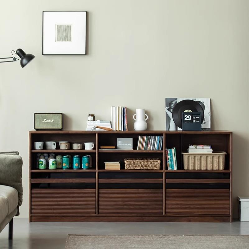 黑胡桃木自由组合书柜餐边柜日式格子柜全实木书架落地储物收纳柜