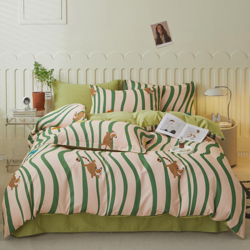 2024新款卡通风纯棉全棉磨毛床笠床单款四件套枕套被套学生三件套