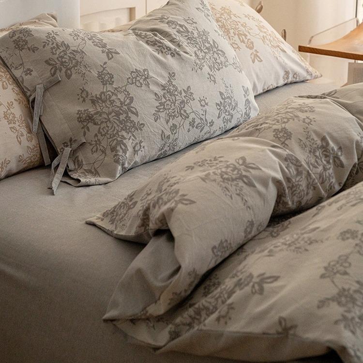 美拉德风复古田园双层纱四件套纯棉全棉床单被套1.5m1.8床笠碎花