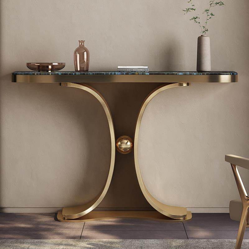 现代轻奢玄关柜门厅设计师入户玄关桌不锈钢奢石端景台置物架隔断