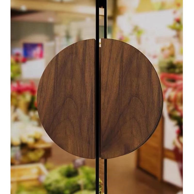 半圆形玻璃门拉手实木大门把手原木质极简酒店门面扶手定做新中式