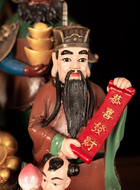 五路财神摆件纯铜彩绘特大号店铺客厅供奉佛像中式财神爷铜像摆放