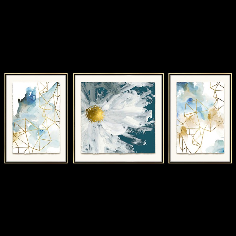 新品高端巴塞尔金箔画手撕贴金箔水晶玻璃挂画客厅组合三联装饰画图片