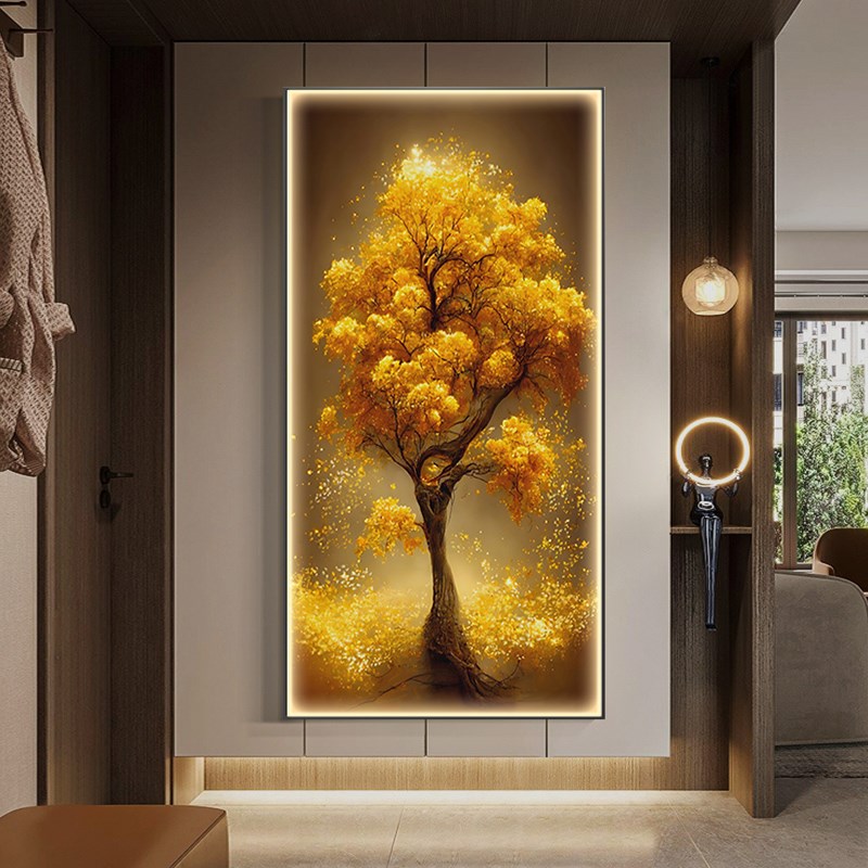 新款发财树玄关装饰画入户走廊过道挂画现代简约高端大气立体壁画图片
