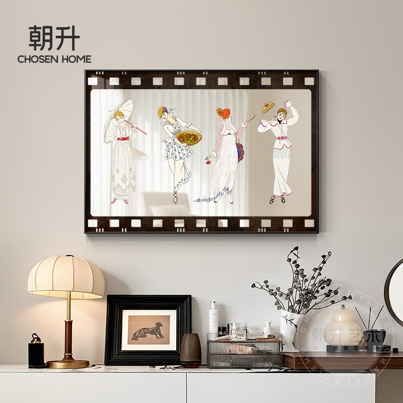 复古胶片风镜子画美式餐厅背景墙高级感装饰画中古亚克力镜面挂画