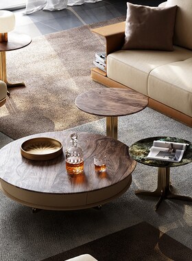 TAZA 意式轻奢圆茶几 别墅全屋搭配客厅系列 天然大理石茶几组合