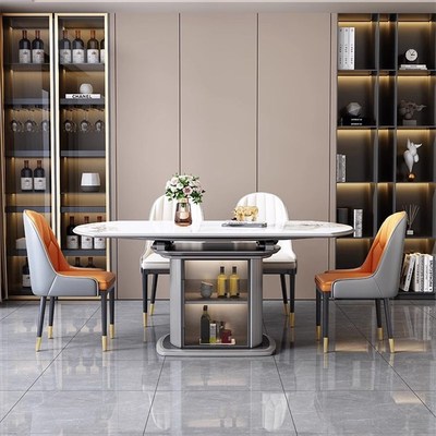 实木加厚岩板伸缩餐桌2025新款方圆两用折叠桌餐厅家用轻奢餐桌椅