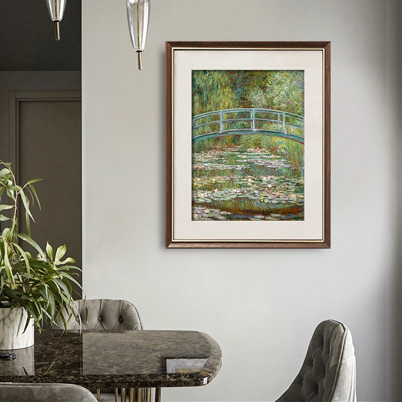 莫奈装饰画客厅日本桥小众复古玄关书房壁画卧室挂画立体悬浮装裱图片