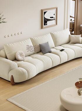 Mt猫爪布沙发客厅新款小户型现代简约白色奶油风弧形猫抓皮沙发