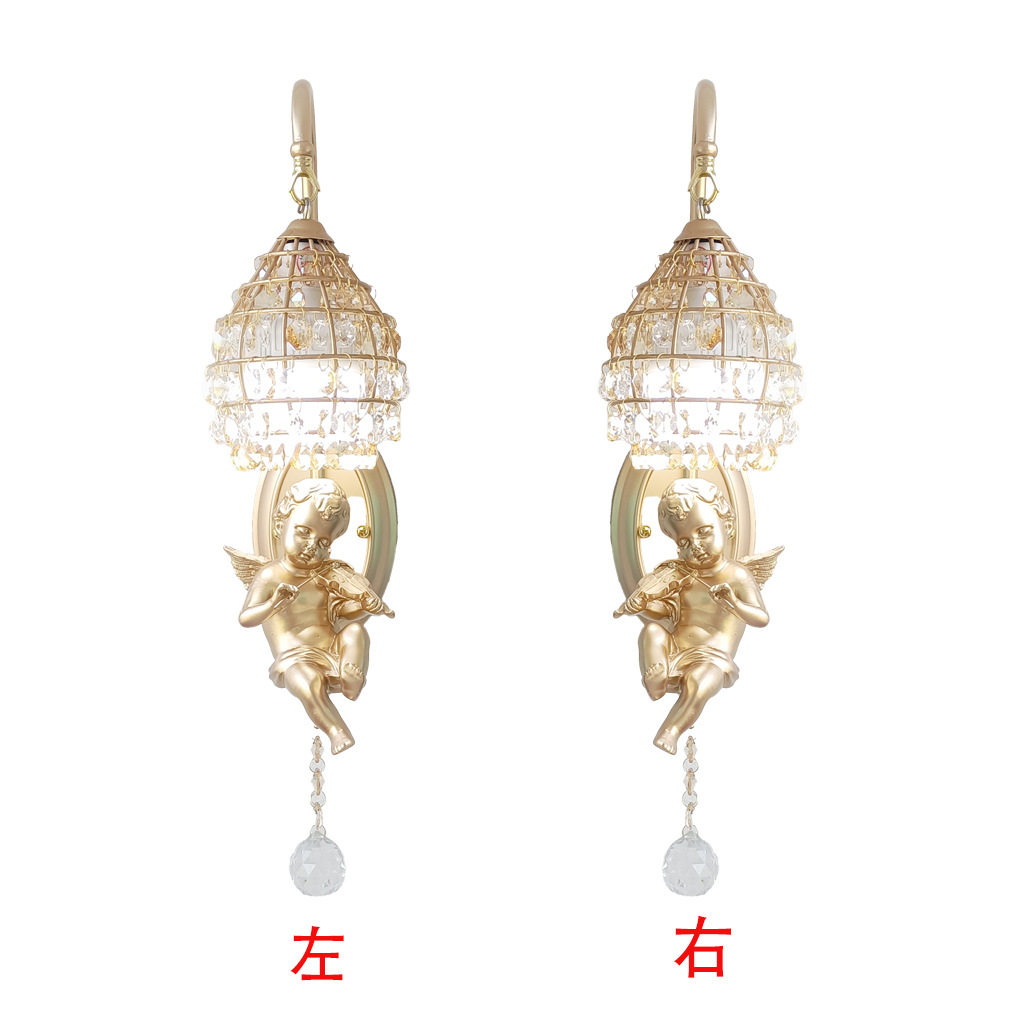 一对北欧小天使水晶壁灯床头暖光客厅卧室儿童房装饰卡通灯