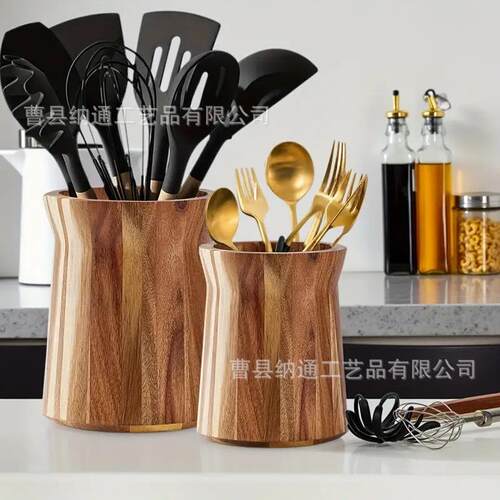 新款相思木筒餐具收纳盒家用厨房工具整理架收纳盒木质厨具收纳罐