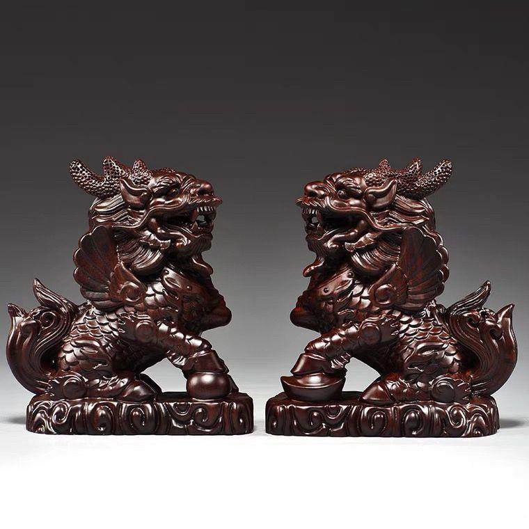 黑檀木雕麒麟摆件一对木头卧室家用家居玄关桌面装饰店铺开业送礼,纺织面料/辅料/配套,纺织机械配件,淘宝优惠券,粉丝福利购,淘宝优惠卷