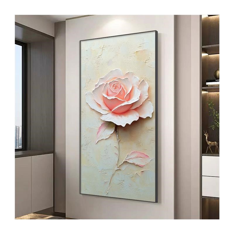 简约现代入户玄关装饰画玫瑰花卉立体感走廊过道挂画正对门砂岩画图片