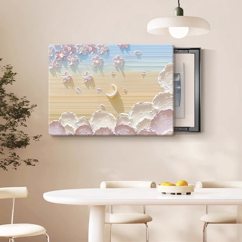 奶油风花卉餐厅电表箱装饰画清新肌理电箱遮挡开关盒挂画饭厅壁画