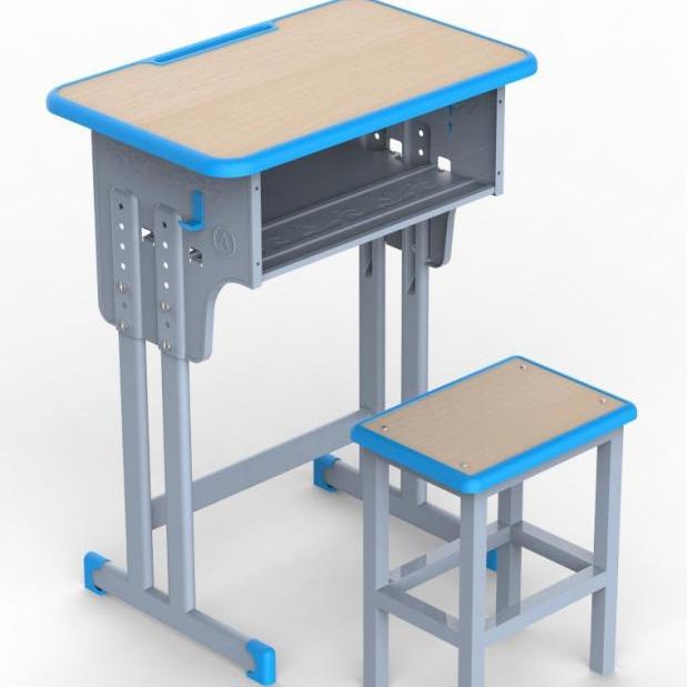 双柱单层课桌配四脚方凳学校课桌椅可升降辅导培训套装