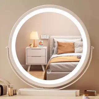 可旋转圆镜桌面台式化妆镜梳妆镜LED带灯高清触摸新款化妆镜子