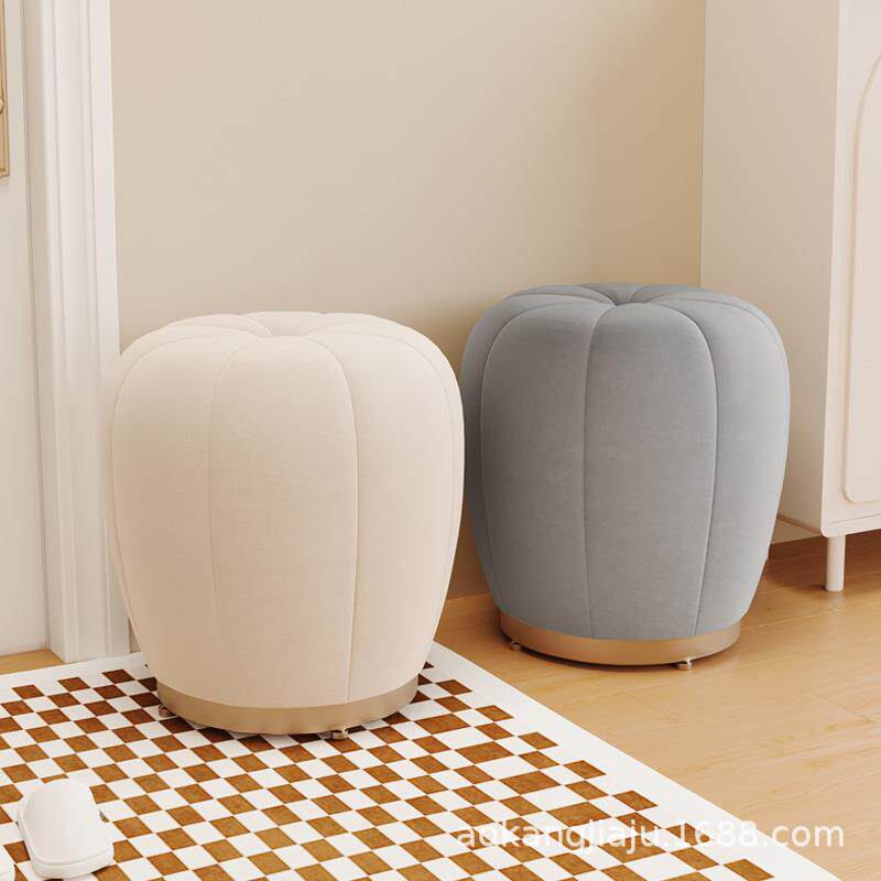 奶油风化妆凳家用轻奢高级感梳妆台椅子女生卧室衣帽间南瓜小圆凳