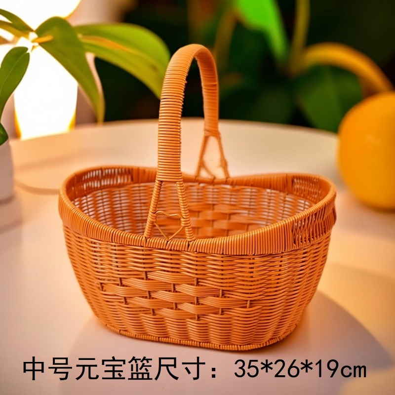 手工编织创意元宝型野餐篮手提菜篮子藤编筐户外蘑菇采摘篮拜拜篮