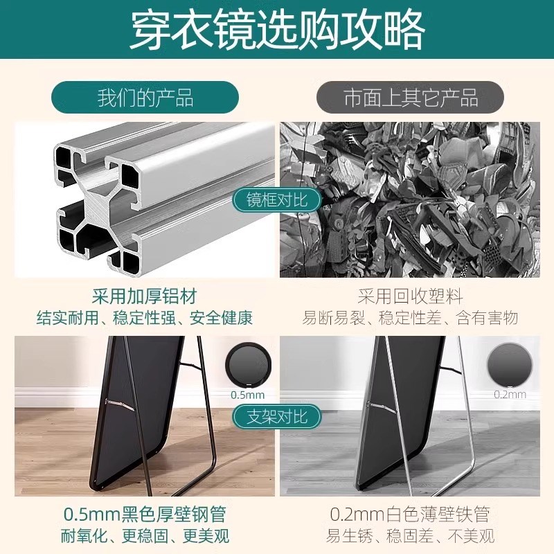 全身镜穿衣落地镜子家用壁挂式贴墙网红女生卧室宿舍ins风试衣镜