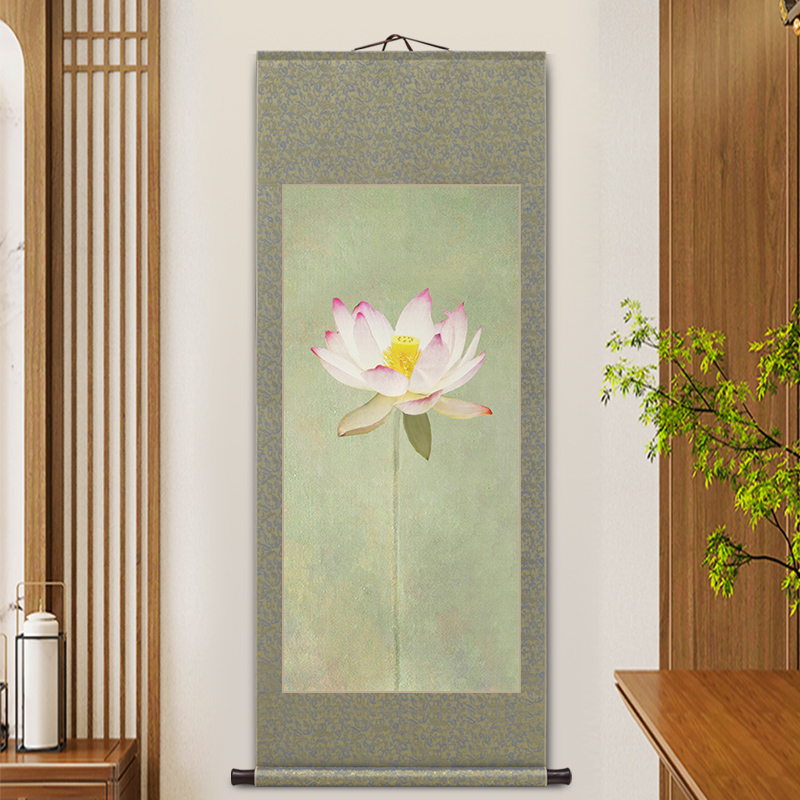 禅意荷花玄关画新中式客厅装饰画卷轴挂画酒店民宿意境壁画中国风