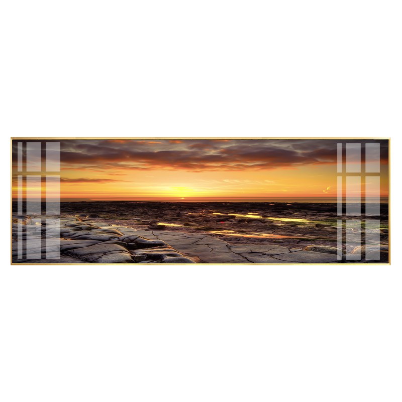 卧室床头装饰画夕阳风景晶瓷轻奢沙发背景墙壁画民宿横版大气挂画图片