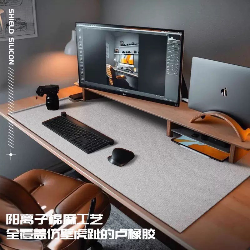 亚麻竞速版电竞级加厚鼠标垫办公高级感棉麻电脑桌垫超大书桌垫