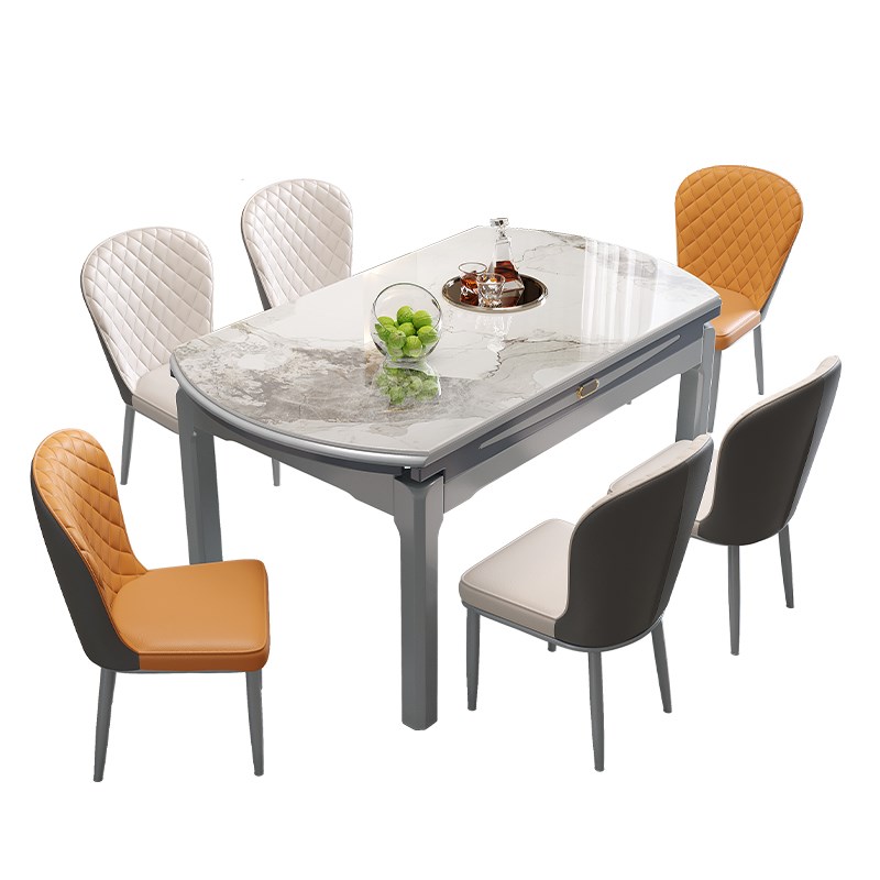 岩板餐桌现代简约j轻奢家用小户型折叠伸缩饭桌可变圆桌椅组合新