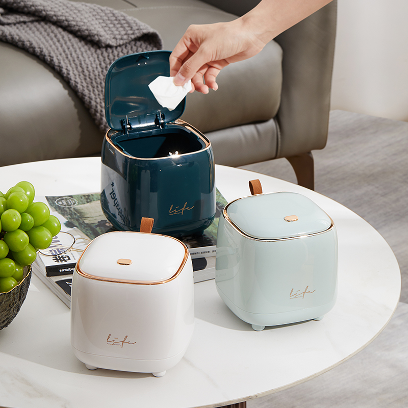 桌面垃圾桶按压式客厅轻奢杂物桶车载家用办公桌餐厅收纳筒垃圾篓