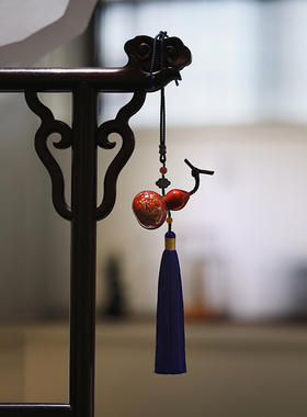 大漆葫芦朱砂红福禄吊坠中国风手工漆器车挂坠红木包挂件挂饰0944