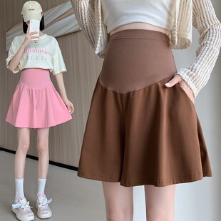 大码孕妇打底裤夏季薄款冰丝短裤外穿200斤托腹阔腿宽松a字短裙裤