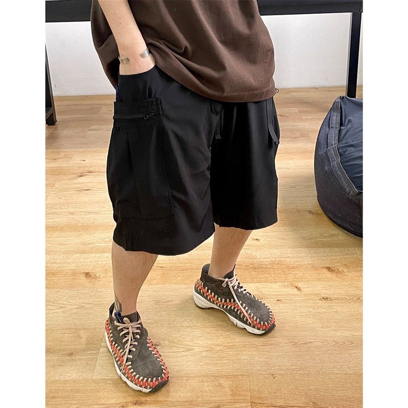 黑色立体拉链多口袋松紧腰工装短裤男情侣夏季垂感宽松休闲五分裤,男装,短裤,淘宝优惠券,粉丝福利购,淘宝优惠卷