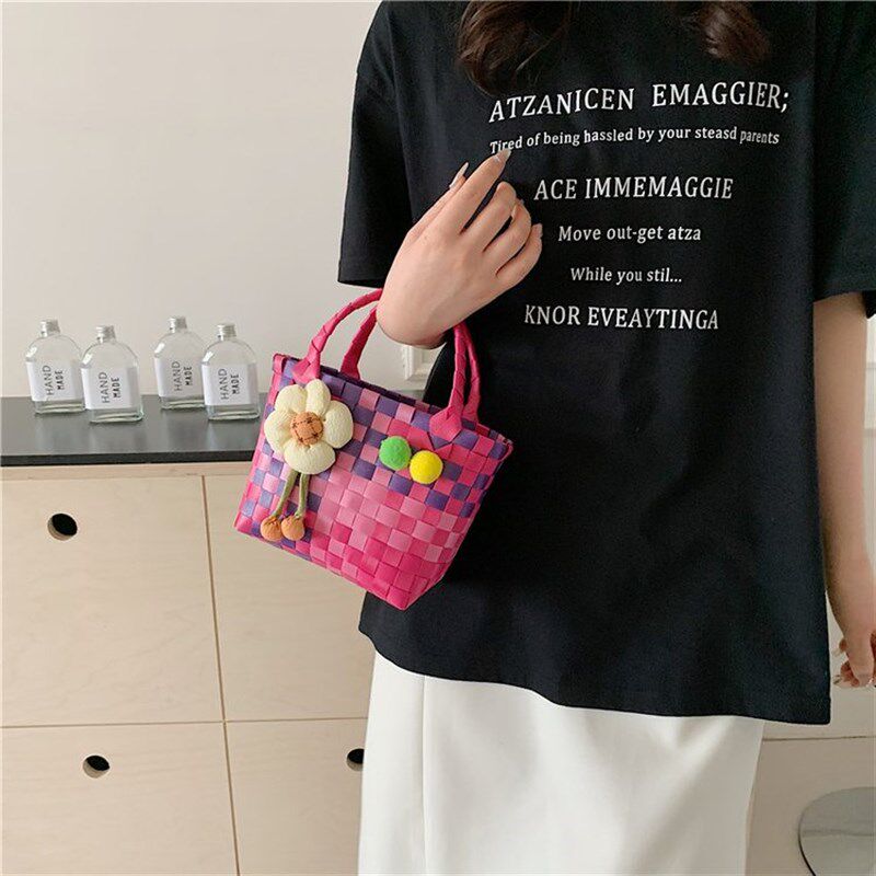 彩色菜篮子女包文艺夏日手工编织袋儿童包包新款2024小女孩手提包