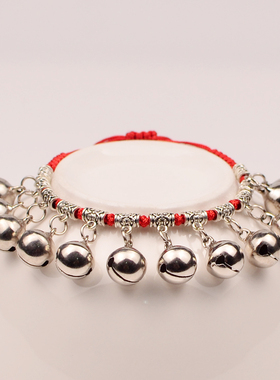 舞蹈演出道具铃铛手链复古民族风红绳脚链一步一响手环女会响脚环