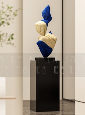 形舍高端条纹肌理石头彩色艺术雕塑落地摆件酒店玻璃钢装饰品摆饰