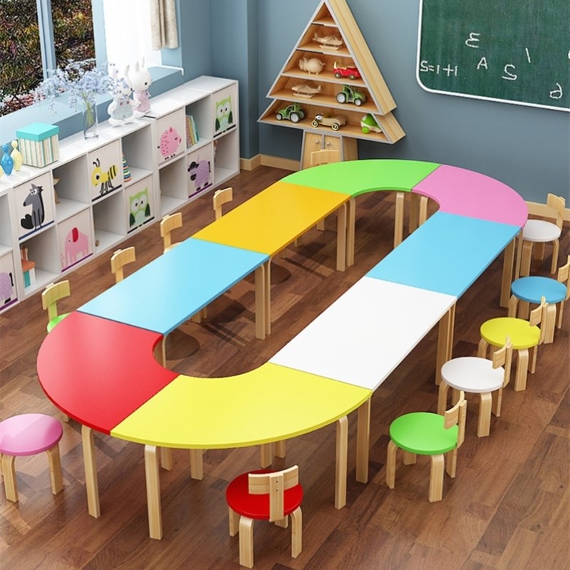 幼儿园实木桌子椅子儿童绘画培训辅导班桌椅组合小学生实木课桌椅