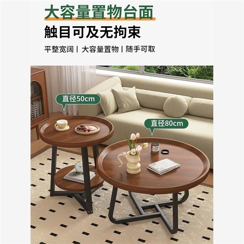 阳台茶桌2025新款小型沙发小桌子圆形阳台茶桌卧室床头柜置物架