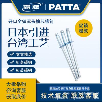 【折扣价】全铁抽芯拉铆钉开口沉头DINENISO15980GB12618.2M4.8M3