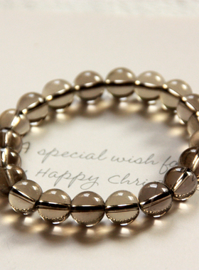 天 然水晶手錬茶晶男女款单圈烟晶手串情侣个性简约手饰礼品