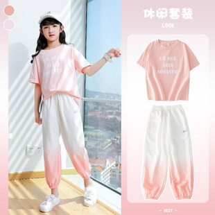 女童速干运动套装夏装儿童短袖冰丝长裤大童夏季新款洋气女孩学生