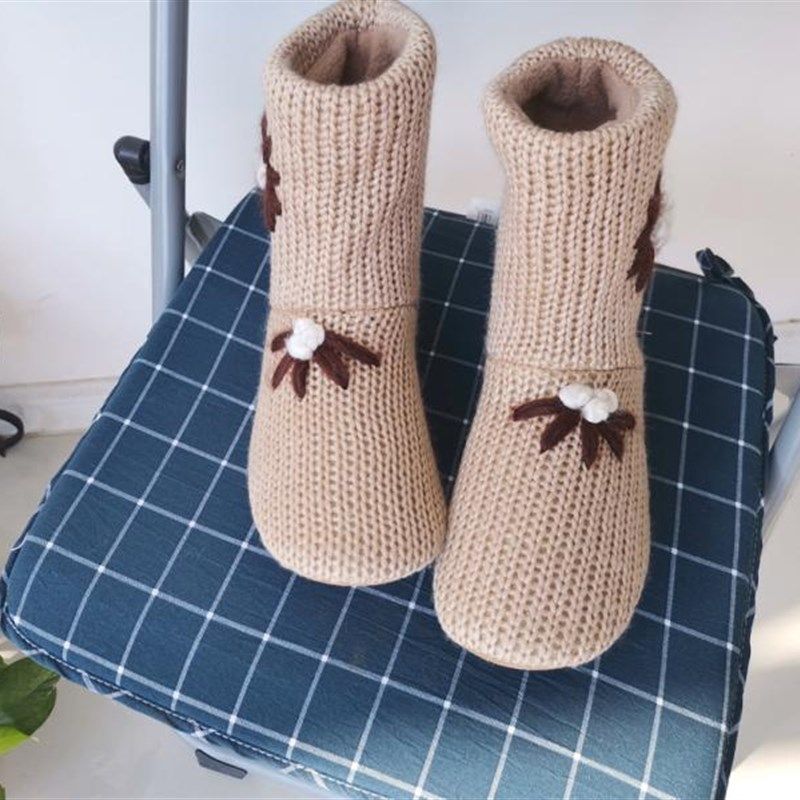 日单软底女靴冬女款手工毛线钩花家居地板地毯静音舞蹈用高帮棉鞋,居家布艺,居家棉拖/棉鞋,淘宝优惠券,粉丝福利购,淘宝优惠卷