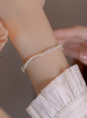 999纯银碎银子珍珠手链女生轻奢小众精致叠戴碎银几两手饰品闺蜜